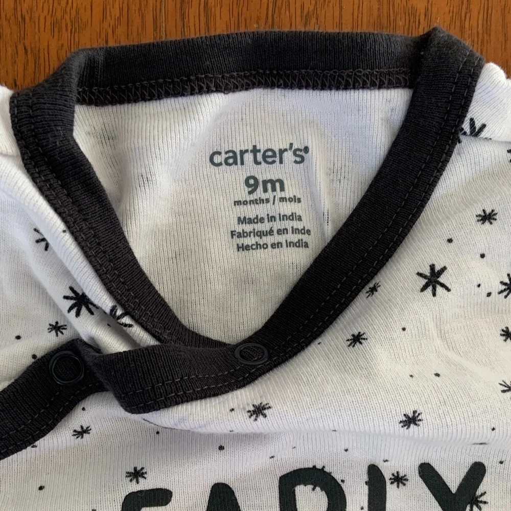 🍊5/$25 Carter's White and Charcoal Starry 'Early Bird' Footie size 9m - Picture 7 of 8